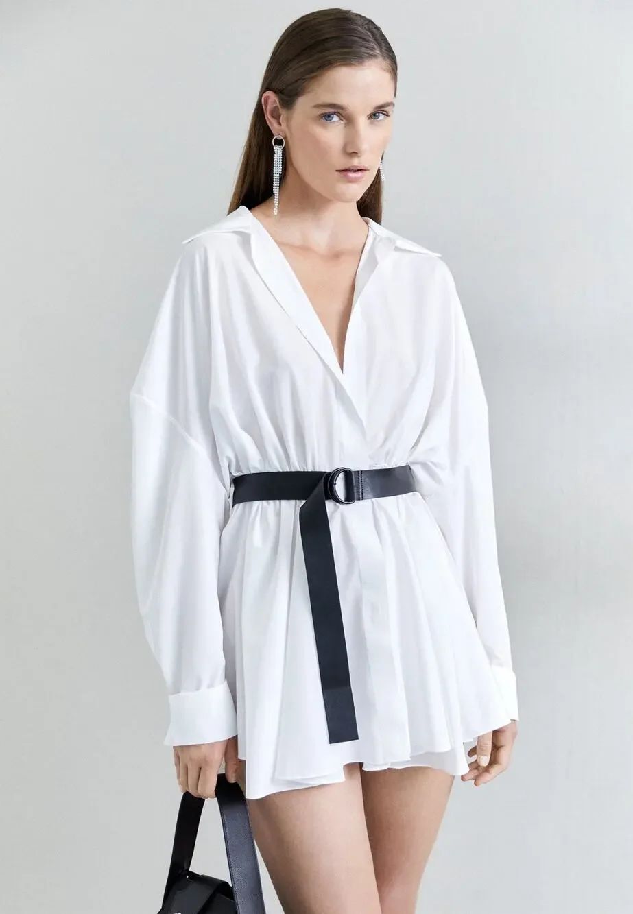 NORMA KAMALI Super Oversized Bf Nk Shirt Flared Mini Dress White 34/XS